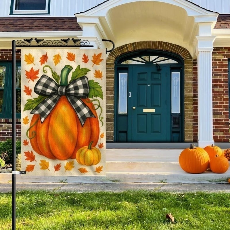KarvePro Fall Pumpkin Garden Flag 12x18 Double Sided Burlap – Front Yard Flag for Outside, Weatherproof Autumn Outdoor Decor, Farmhouse Garden Flag Welcome, Vibrant Colors, Fade Resistant - Image 2